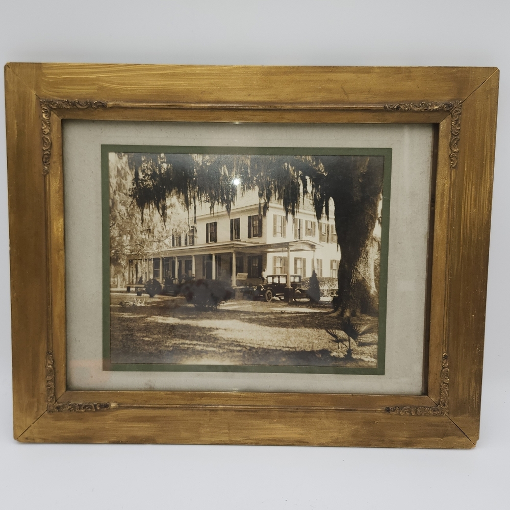 16" Antique Old Plantation House gold ornate wall picture wood frame fits 10x13